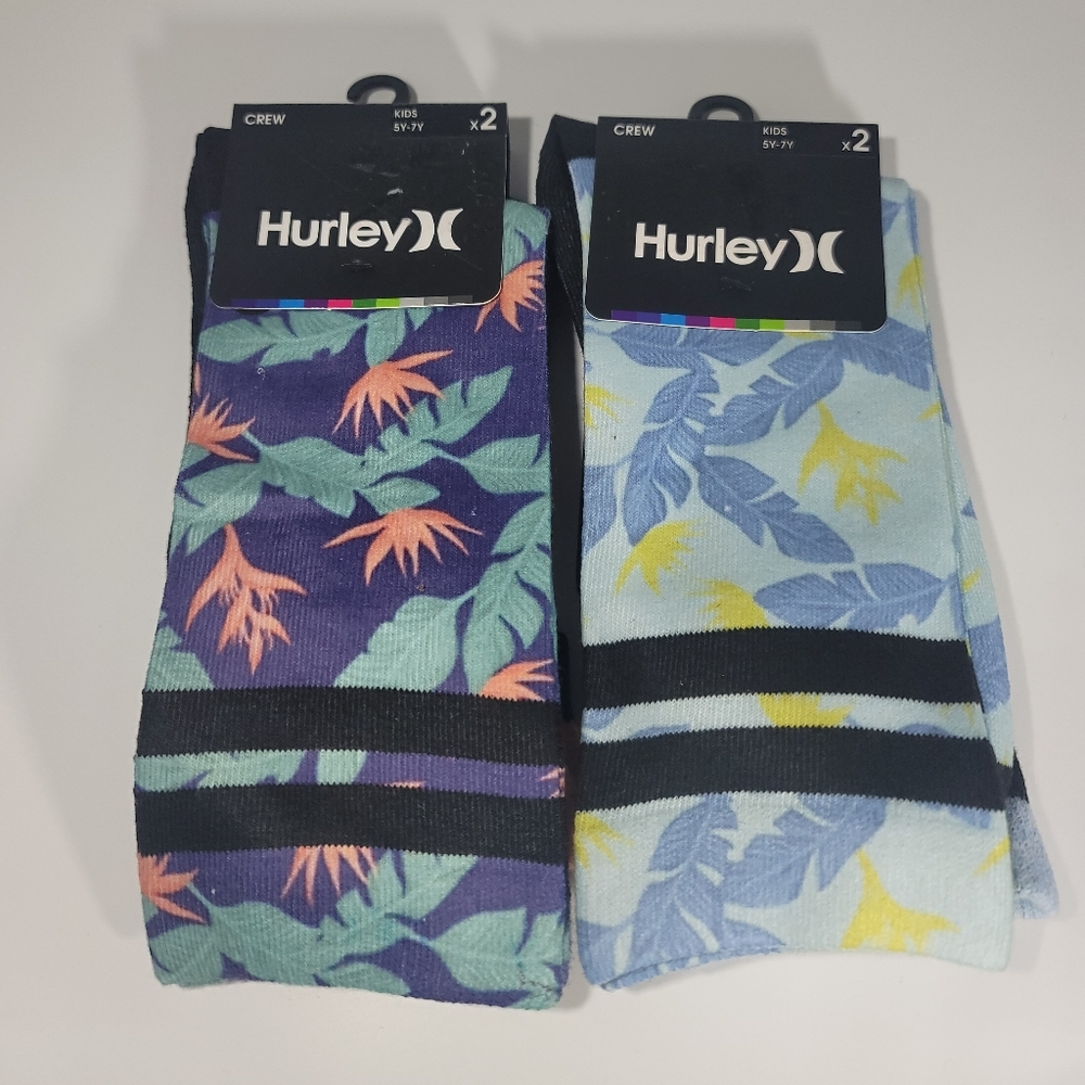 New kids hurley graphic crew socks floral luxury